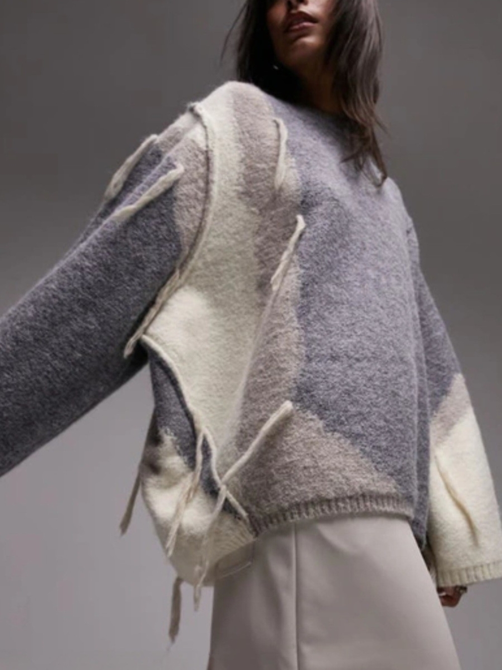 Top Shop Knitted Tassel Patchwork Oversized Sweater Size S NEW